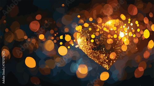 Heart icon bokeh on gold color background for Christm photo