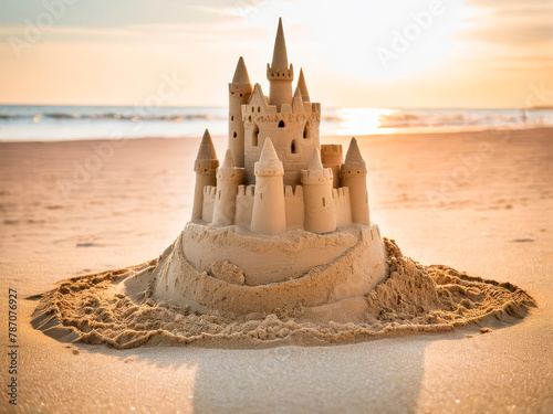 Sand castle on the summer beach