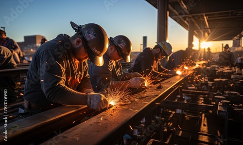 Welding Crew Assembling Steel Structure photo