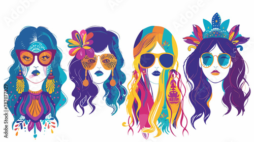 Hippie style design flat vector isolated on white background
