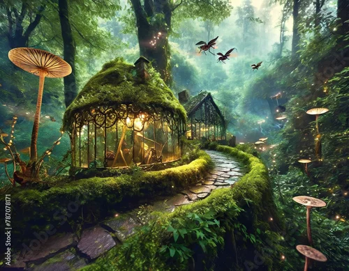 Fototapeta na wymiar mroczna grafika ai zwierzęta las mgła mech obrazy fantasy