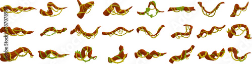 Twisted jungle plant vines icons set cartoon vector. Liana branch. Game design