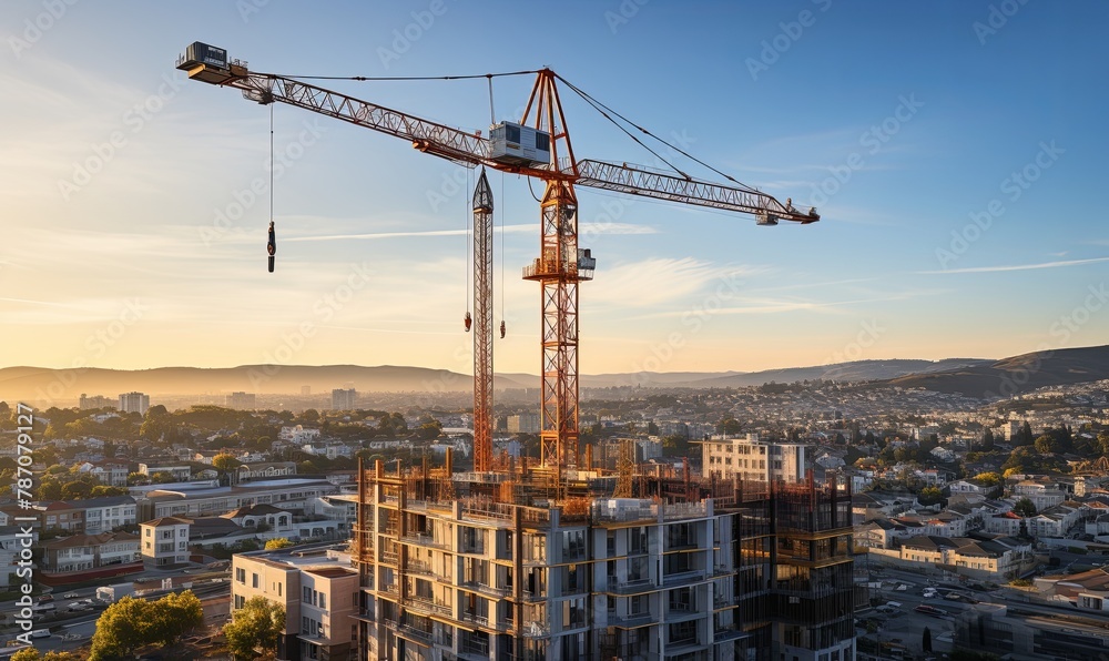 Crane Standing on Top of Building