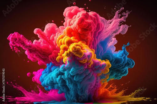 Colorful Smoke Cloud and Paint Drops in Fluid Liquids