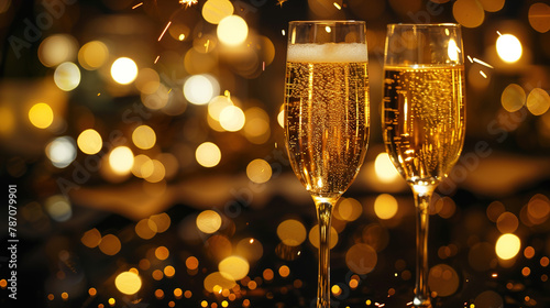 Share the excitement of the celebration with two hands holding sparklers and champagne glasses