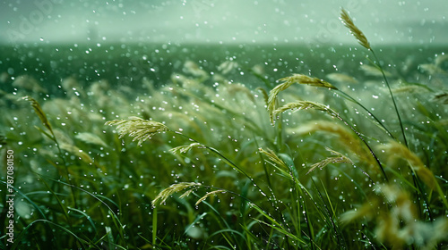 Grass in the wind in the filed in a rainy morning © Anas
