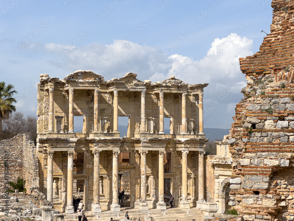 The Library of Celsus, Ephesus, Turkey , Ruins of ancient site Efes in Izmir, Turkey. Unesco heritage. Tourists visiting the ancient city