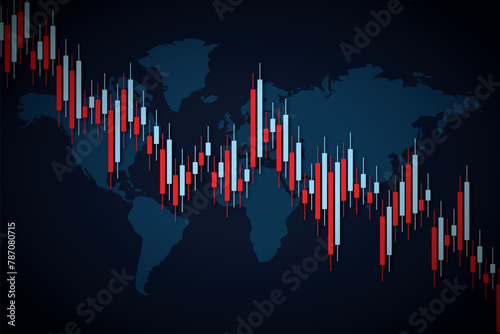 Abstract financial graph with up trend line candlestick chart in stock market on blue color background