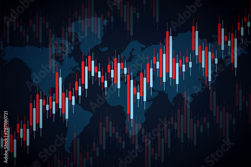 Abstract financial graph with up trend line candlestick chart in stock market on blue color background