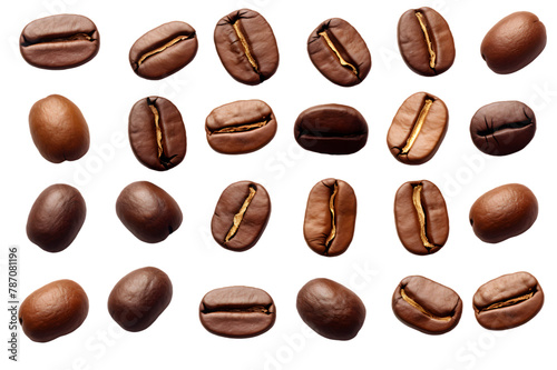 Collection of coffee beans top view isolated on transparent background