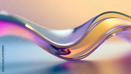 Abstract liquid glass shape with colorful reflections. Ribbon of curved water with glossy color wavy fluid motion. Chromatic dispersion flying and thin film spectral effect. photo