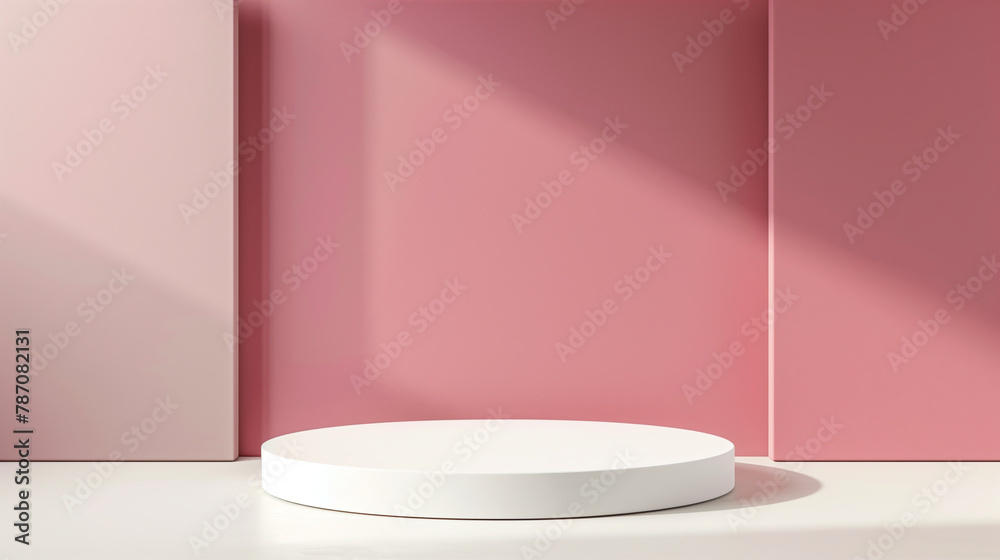 Minimalist pink podium on a pastel background for product display. Generative AI Minimalist pink podium on a pastel background for product display. Generative AI