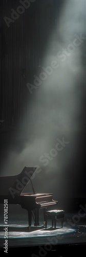 Empty Stage Theater Piano in Spotlight Poster Background