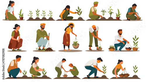 Indian farmer male and female character set vector