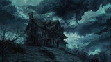horror house anime illustration wallpaper background 