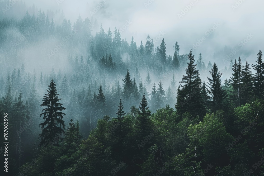 Misty mountain forest, ideal for active hiking adventures and outdoor exploration. Misty mountain forest, ideal for active hiking adventures and outdoor exploration.