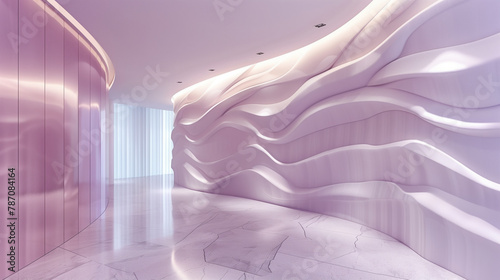 Wallpaper Mural Futuristic empty room interior with elegant curvilinear purple walls and ambient lighting.  Sweeping curvilinear walls bathed in a gradient of purple hues.  Modern minimal design. Generative AI Torontodigital.ca