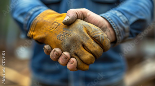 Renovation Agreement with Homeowner Giving Handshake with Contractor Blurred Background