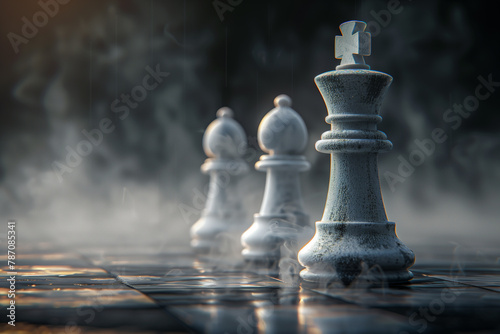  Chess pawns illustration 3d render red background