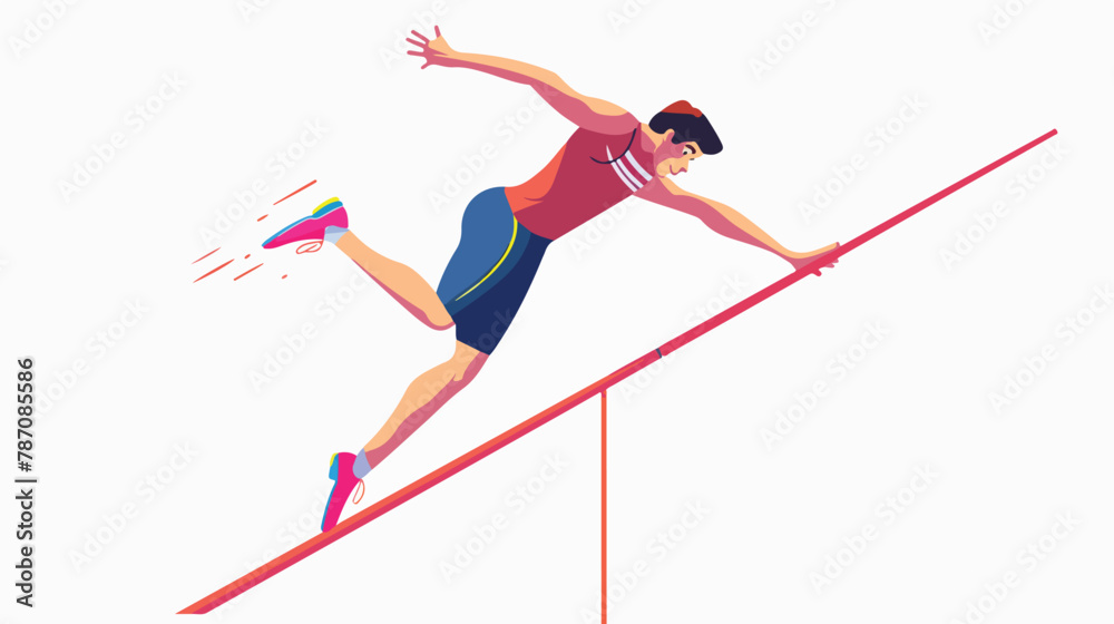 Jumping with pole. Isolated ilustration of vault flat