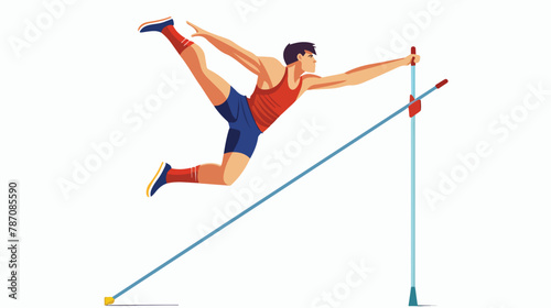 Jumping with pole. Isolated ilustration of vault flat