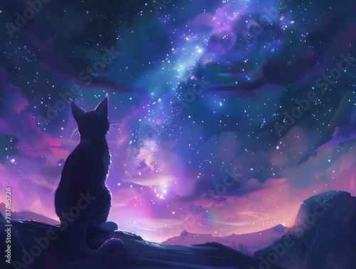 Little cat looks at the night sky