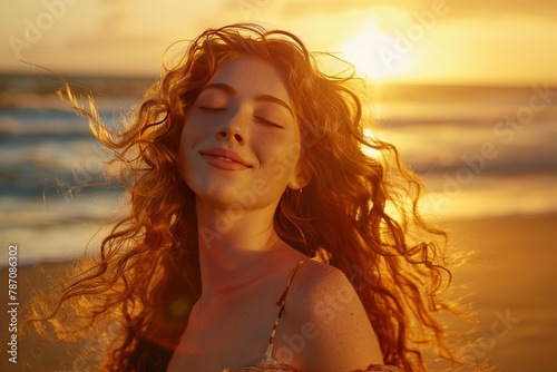 portrait of a girl at sunset near the sea © Андрей Трубицын