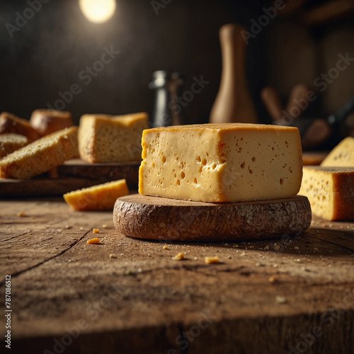 Traditional natural cheddar cheese. Aged Kashar cheese matured through traditional methods. Product and brand placement can be done on the visual. photo