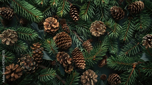 Spruce branches on a wooden background