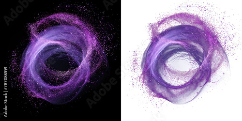 Obraz na płótnie purple abstract circle particle effect, ring with swirling particles visual effect layer overlay isolated black and transparent PNG background w salonie