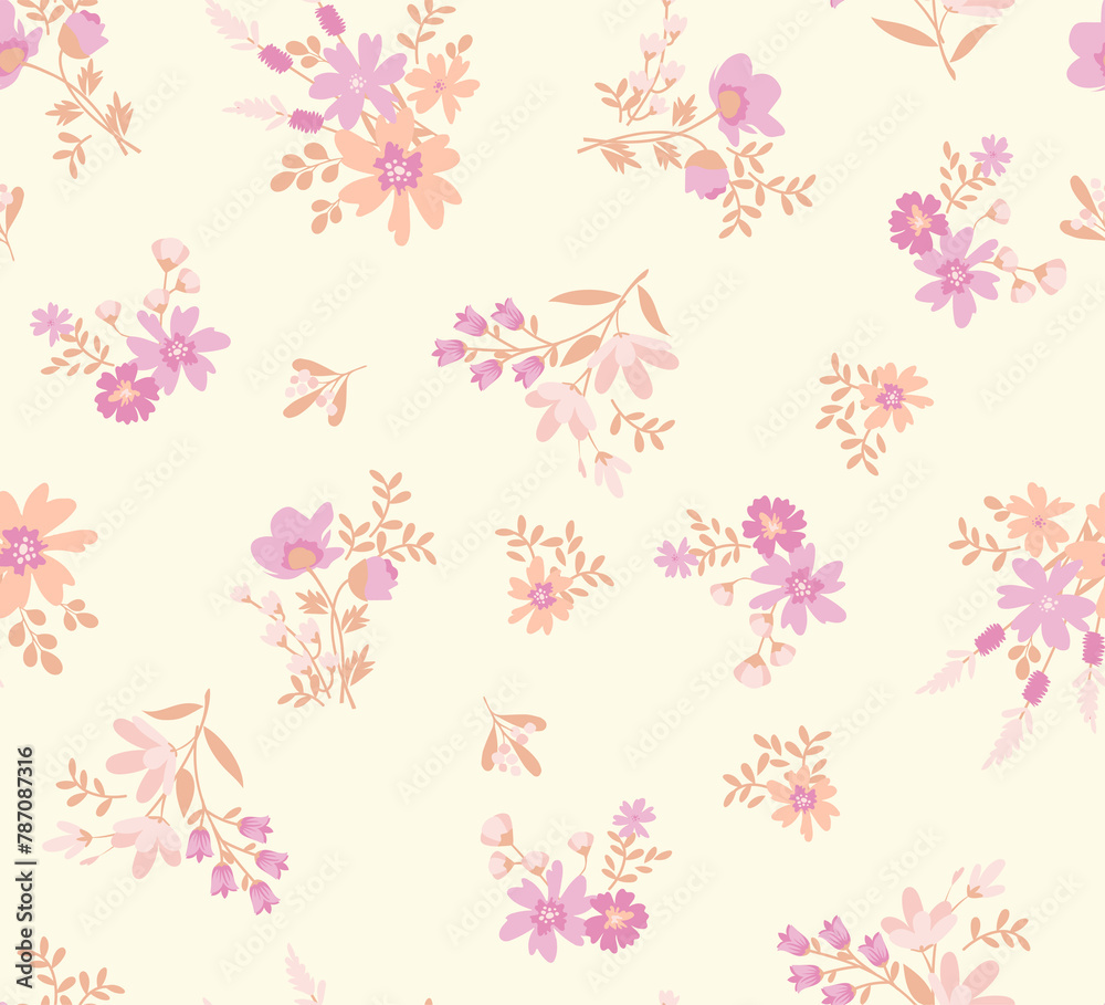 pattern on a white background with a  wild  flowers of different sizes artwork for tattoo, fabrics, souvenirs, packaging, greeting cards and scrapbooking
