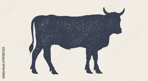 Cow  bull  beef. Vintage retro print  black white cow  bull  beef sketch ink pencil drawing  engrave old school. Sketch artwork silhouette cow bull. Side view profile beef bull. Vector Illustration