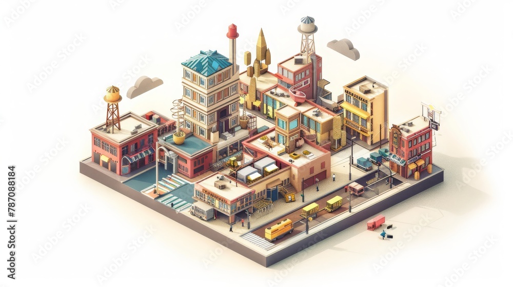 isometric design, old economy industry, 16:9