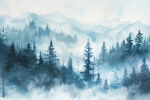 Misty mountain forest, ideal for active hiking adventures and outdoor exploration. photo