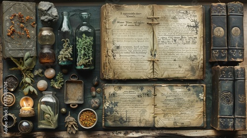 Medieval Witchcraft: Capture images of medieval witches, potions, spell books, and mystical rituals to illustrate beliefs in witchcraft and the occult © Nico