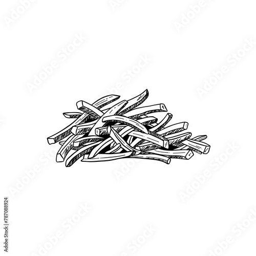 French fries bunch. Fast food and junk food. Vector isolated illustration. Sketch style.