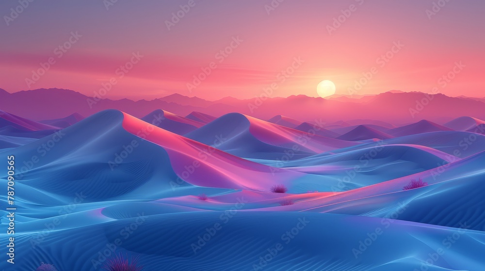Surreal sunset over vibrant desert landscape