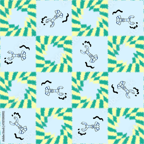 Sea-Life Lobster Hand Draw illustration Vector Art On Blue Background Wallpaper 