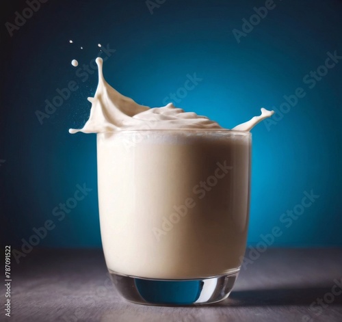 A glass of milk cocktail with a white foam on top. The foam is in the shape of a splash