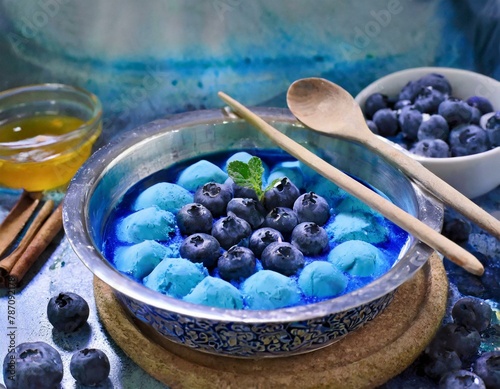  A dish that tastes like the color blue,blueberry, fruit, food, berry, blueberries, fresh, healthy, bowl, blue, berries, sweet, ripe, organic,  photo