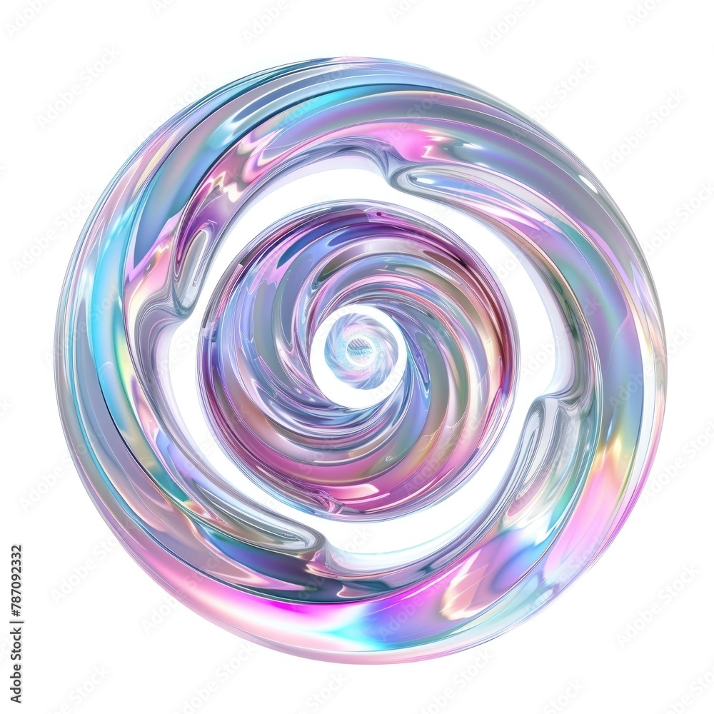 A captivating sculpture resembling a swirl, with a glossy holographic finish A captivating sculpture resembling a swirl, with a glossy holographic finish