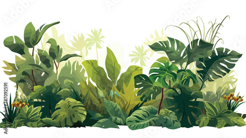 A jungle scene with plants that have metallic leaves
