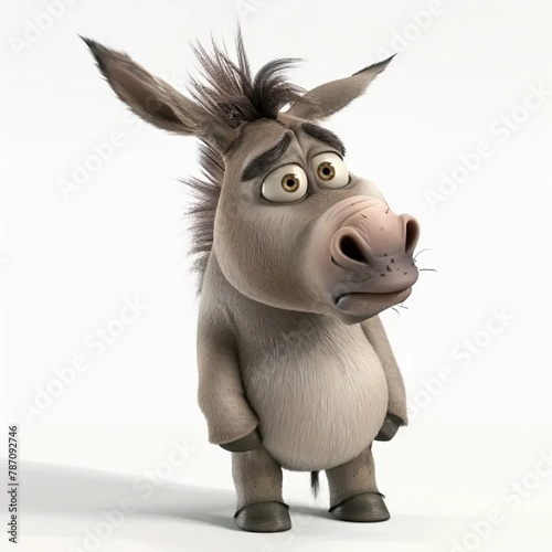 3D illustration of a donkey posed on  a white background