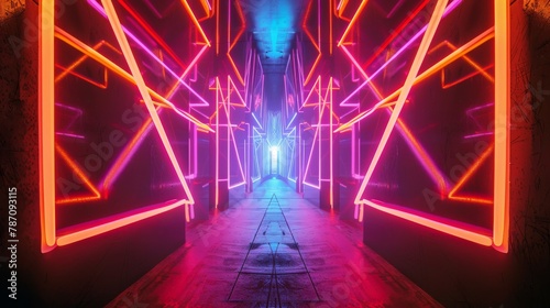 Futuristic neon tunnel with vibrant lights