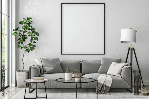 Modern scandinavian interior with poster mockup created with generative ai © dendyh7