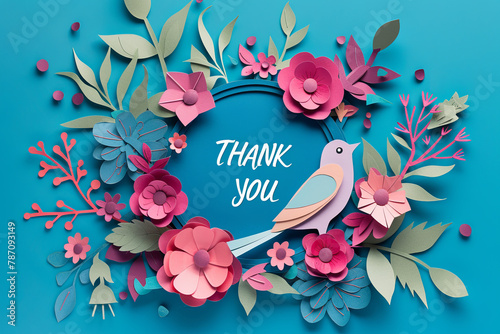Thank you card. Paper cut out work , with writing 