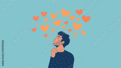 Man thinks about love on a blue background flat Vector