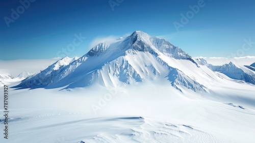 Snow covered mountain under clear blue sky