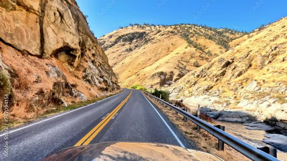 Immersive drivers point of view through the Kern River canyon in the Southern Sierra Nevada mountians of California.