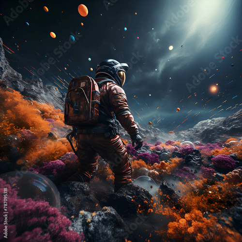 Astronaut in space. Mixed media. Mixed media. Mixed media © Wazir Design